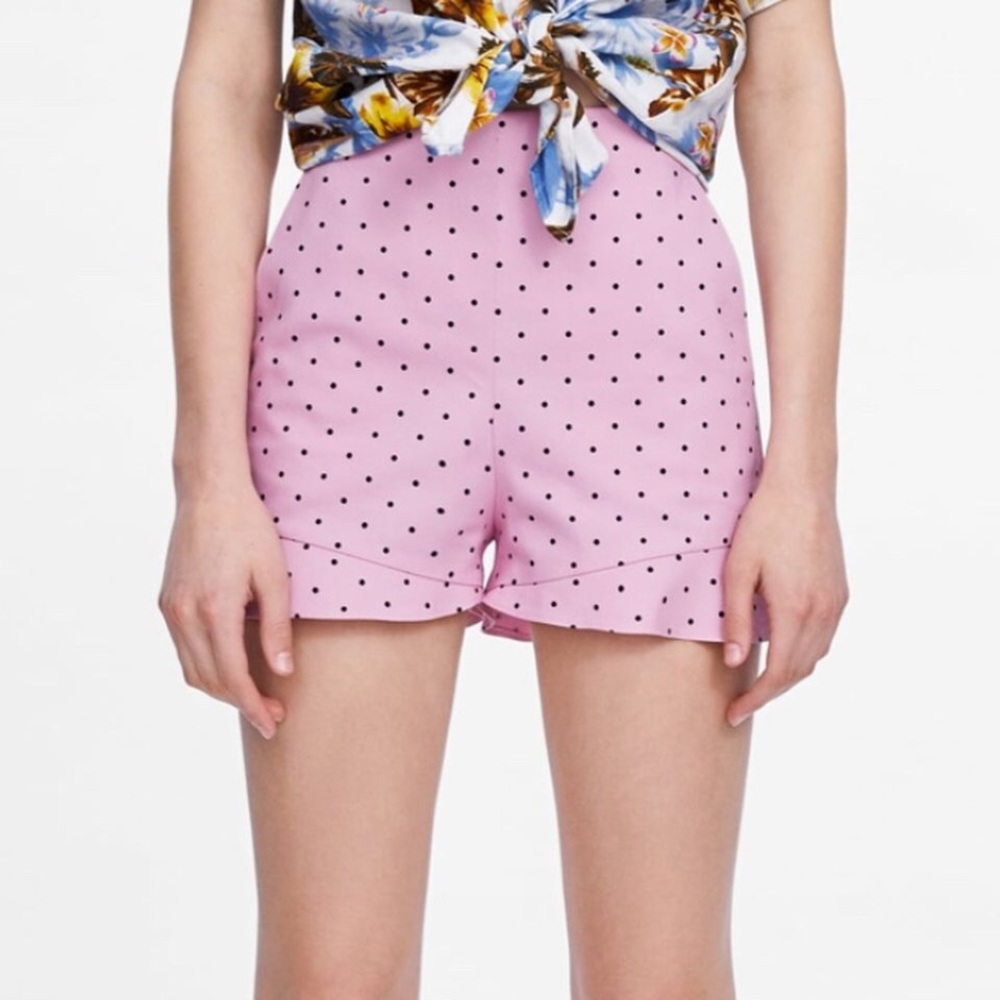 Zara Pink Polka Dot Ruffle Shorts